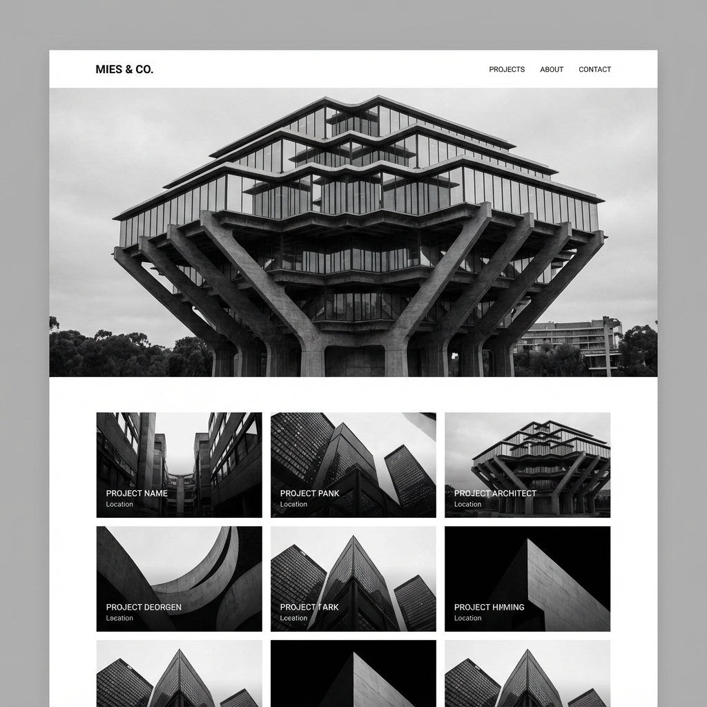Portfolio profesional para estudio de arquitectura - Galería de proyectos con diseño minimalista